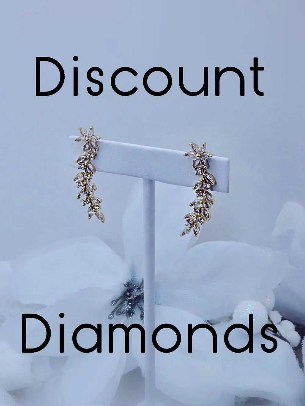 Clear White Moisanitte Ear Climber Earrings on 18K Yellow Gold over 925 Silver